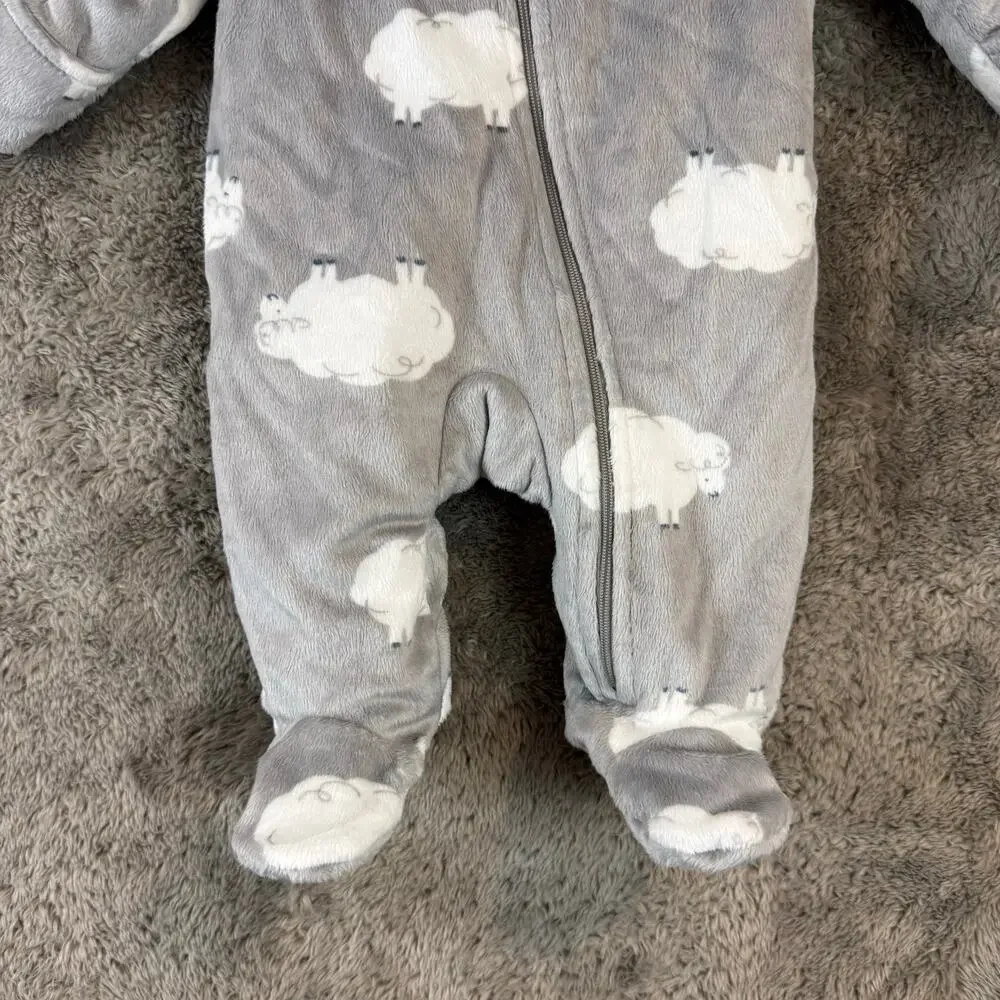 NWT Carters Plush Baby Bunting Snowsuit Warm Gray Cloud Print Boy Girl Newborn